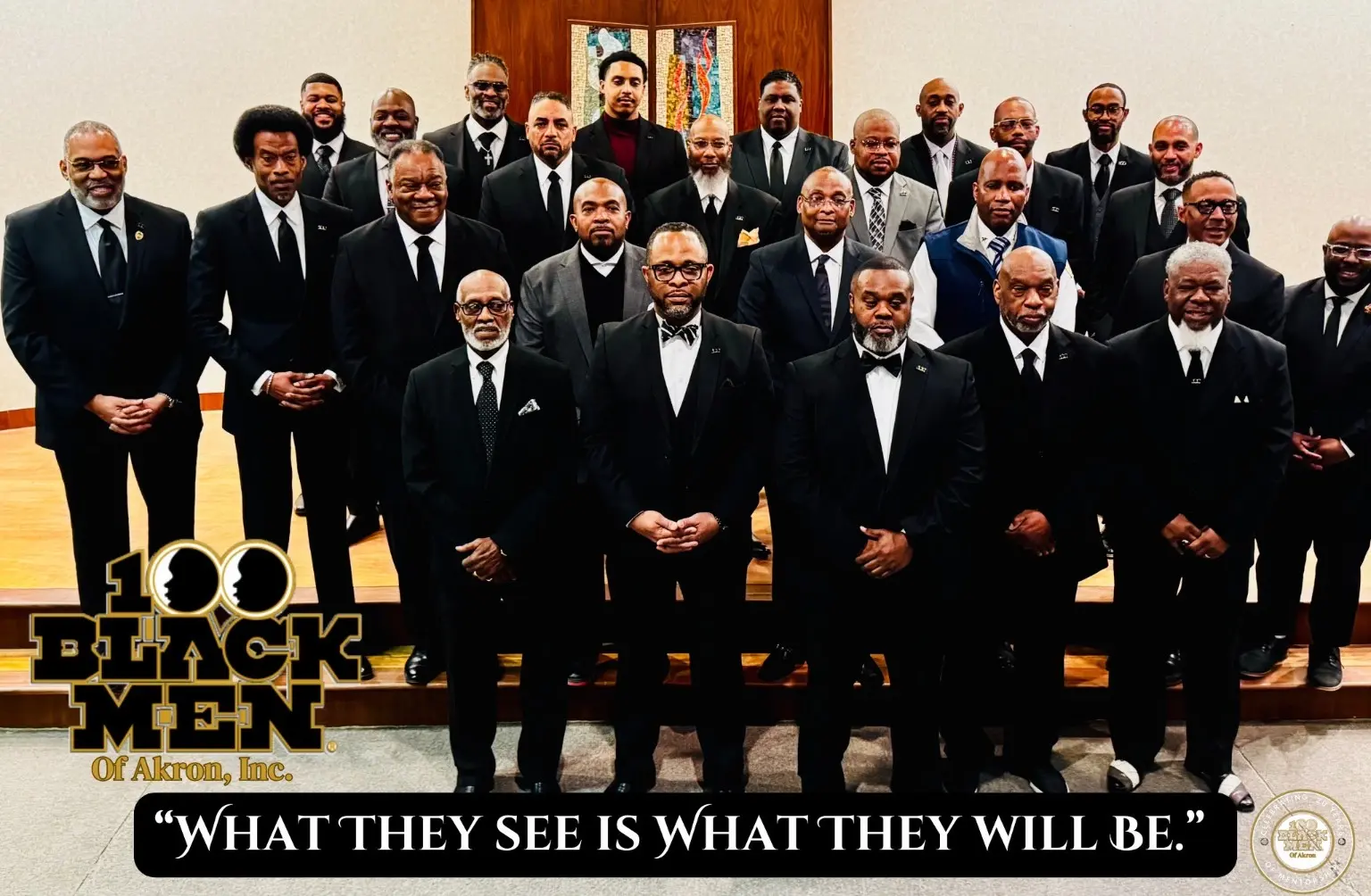 100 Black Men of Akron members gathered for an official chapter portrait